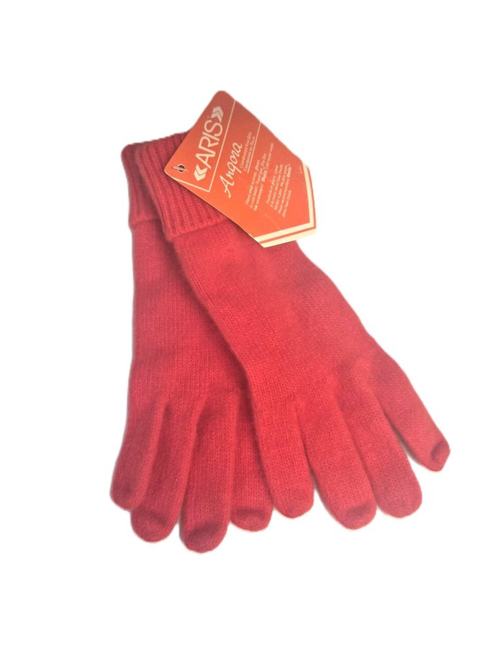 VTG Angora Wool Red Knit Gloves Deadstock Hygge Fuzzy French Girl Pop of Red